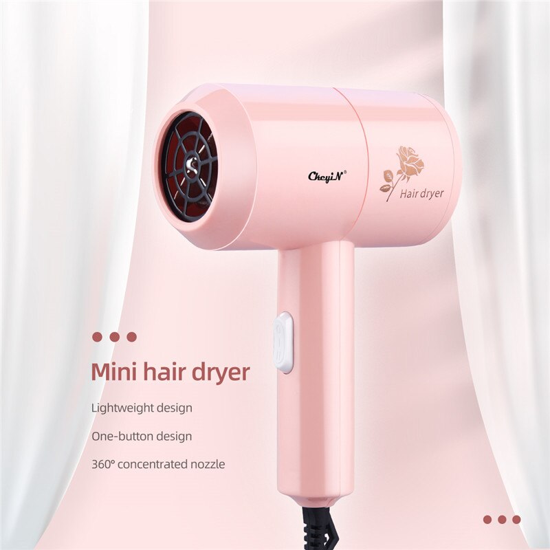 CkeyiN-secador de pelo potente, compacto, ligero, 500W, de secado rápido, de poco ruido, para viaje: Rosa