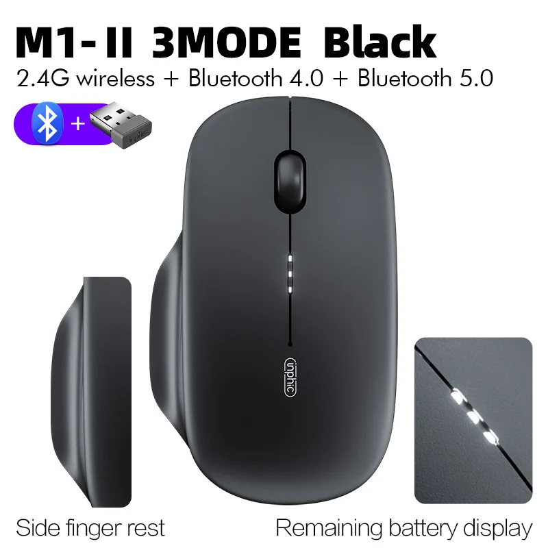 Inphic  m1 Profi kabellose maus, wiederaufladbare, geräuschlose maus, bluetooth-funkmaus mit drei modi, akkuanzeige + usb-c-ladefunktion: Silber