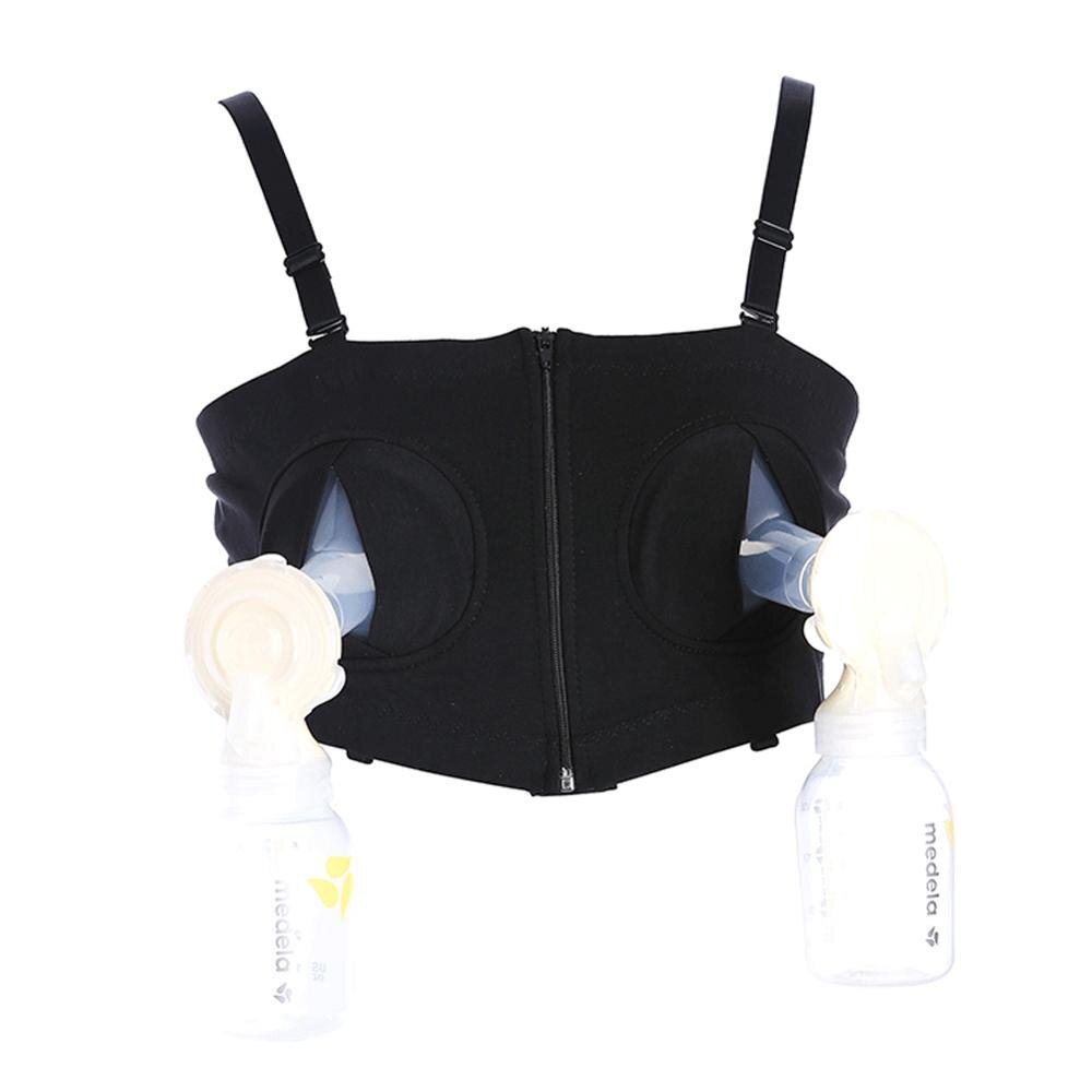 Women Hands-Free Maternity Breast Pump Bra Breastfeeding Nursing Bra Pumping Milk Bra Cotton: black / XL