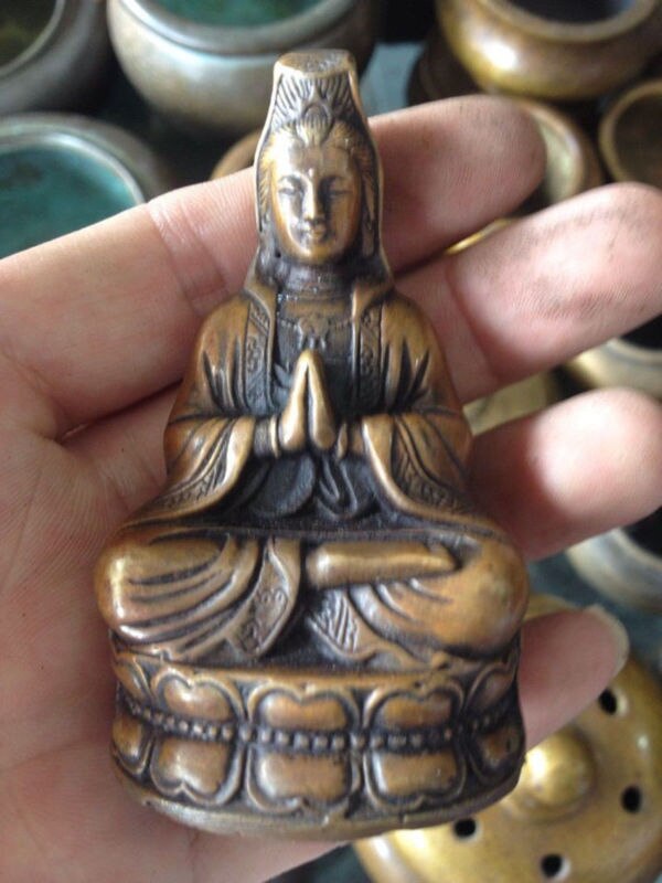 Antieke Kwan-Yin Boeddha Bodhisattva Bronzen Boeddhabeeld Decoratie