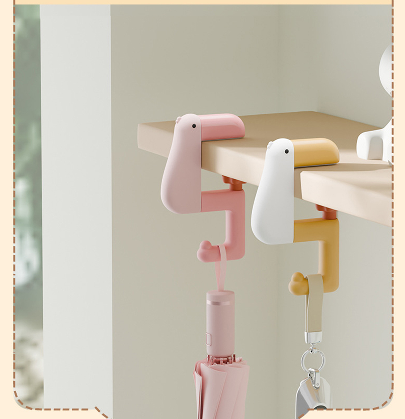 Organiseur de bureau Kawaii, crochet sans poinçon, sac latéral amovible multifonctionnel, outil de Suspension, fournitures de bureau