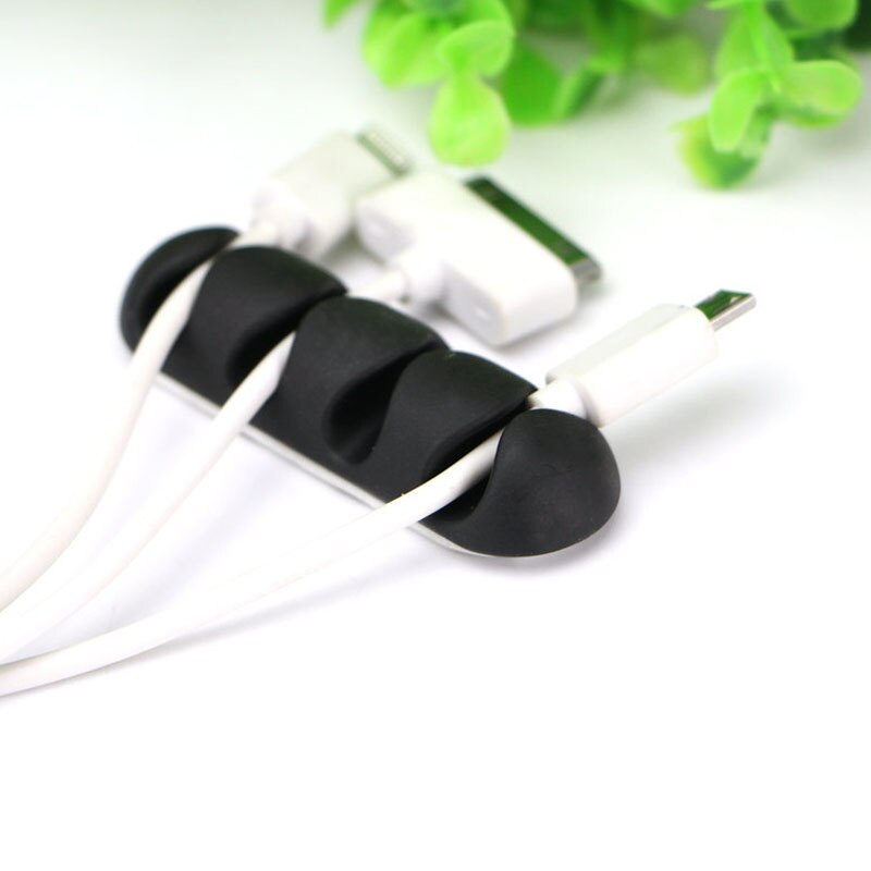 2 stuks silicagel plankrek kleur kabelopwinder organizer opberghouder headset kabelwikkelaar kabelopwinder kabelverzamelaar: Zwart