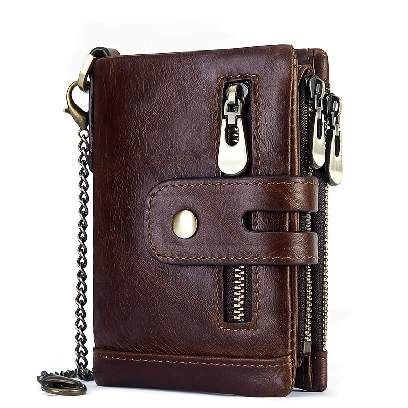 1PCS Men's RFID Wallet Anti-Theft Full Grain Leather Passport Holder Outdoor Commute Card Organizer Durable: Brown