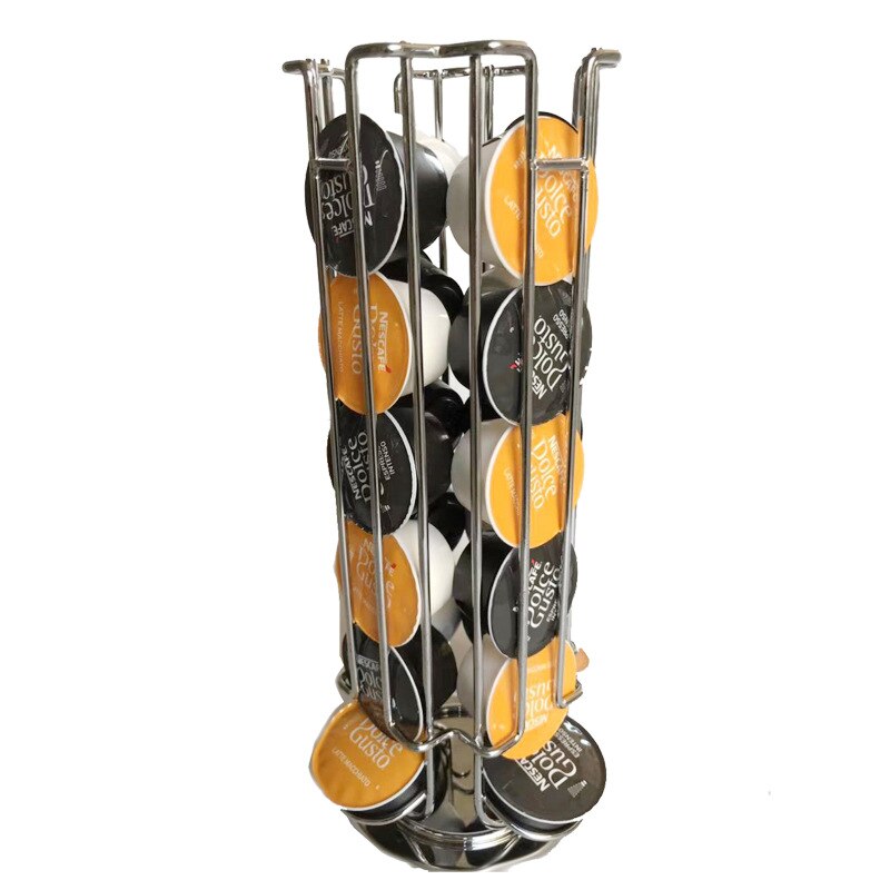Dolce Gusto-support de stockage 24 pièces, présentoir rotatif pour dosettes de café, support d'électrodéposition, capsules noir, grande capacité,: Silvery Rack