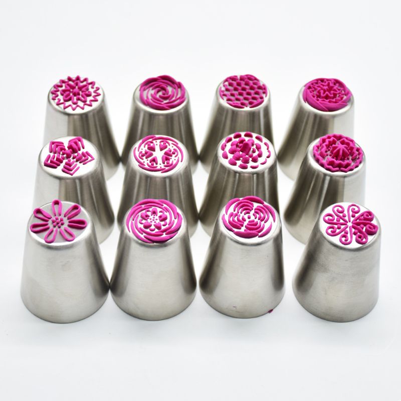 12Pcs/Set 12Pcs/Set Russian Large Piping Tips Set Baking Supplies Tulip Flower Icing Nozzles Fondant Cakes Cupcakes Pastries Set