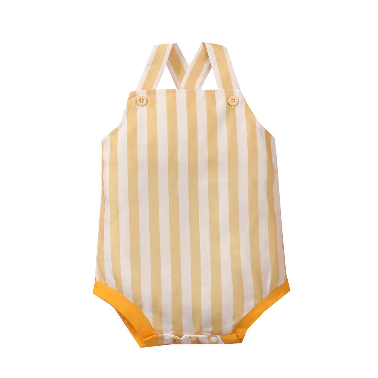Zomer Schattige Baby Rompertjes Pasgeboren Mouwloze Peuter Kids Jongens Meisjes Gestreepte Gedrukt Jumpsuits Casual Outfits Kostuum 3-18 Maanden: Yellow  / 6-9 M