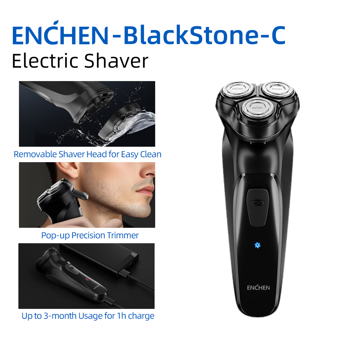 ENCHEN Scheerapparaat Professioneel Baardtrimmer Elektrisch Scheermes Zwevend Scheerapparaat Pop-uptrimmer Scheerapparaat voor mannen BLACKSTONE-C