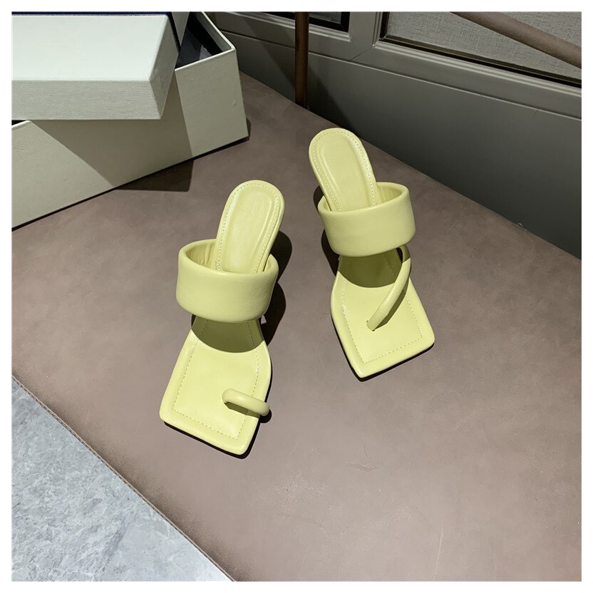 Hoge Hakken Sandalen Slippers Vrouwen Dunne Hakken Slippers Vierkante Teen Slides Party Schoenen Sandaal Schoenen Vrouwen Slipper slide: Yellow / 6.5