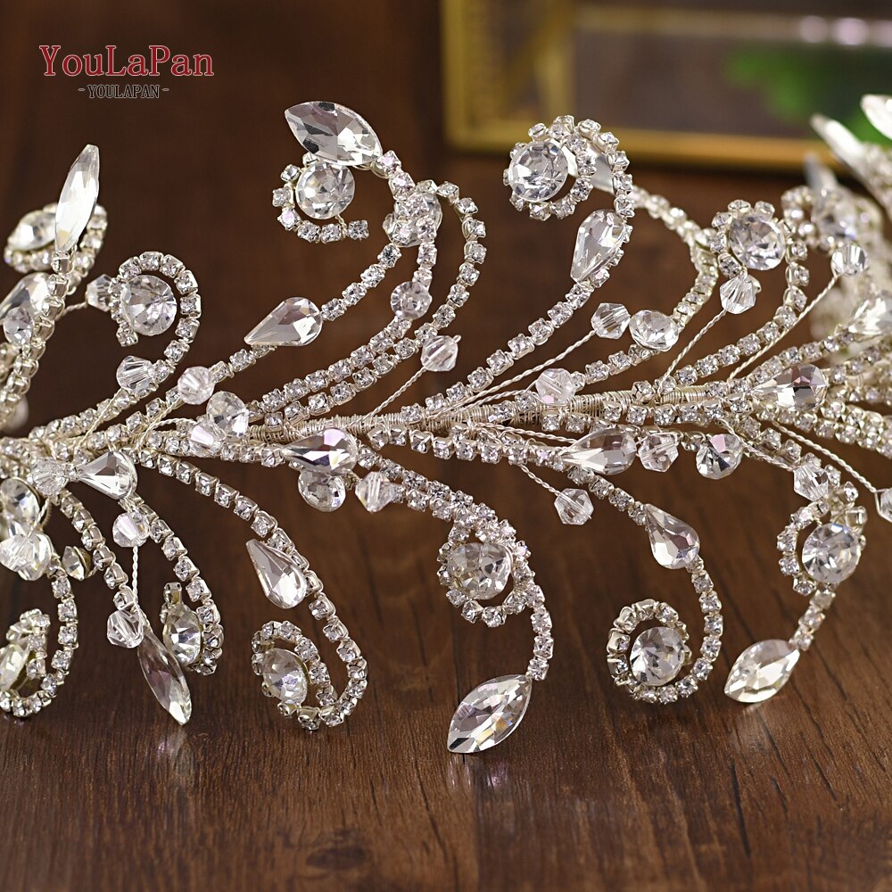YouLaPan HP250 Nobby Wedding Crown Rhinestone Forehead Bridal Headband Women Crowns Pageant Handmade Wedding Hair Jewelry