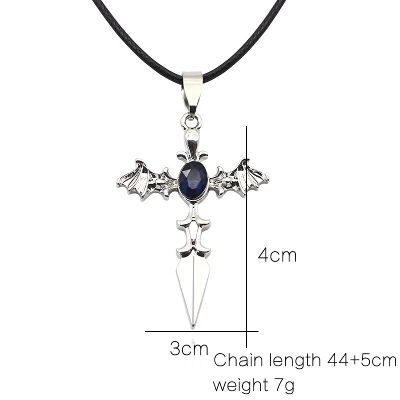 Men Jewelry Cross Pendant Blue Crystal Angel Devil Wings Necklaces & Pendants Metal Leather Chain Necklace Colar