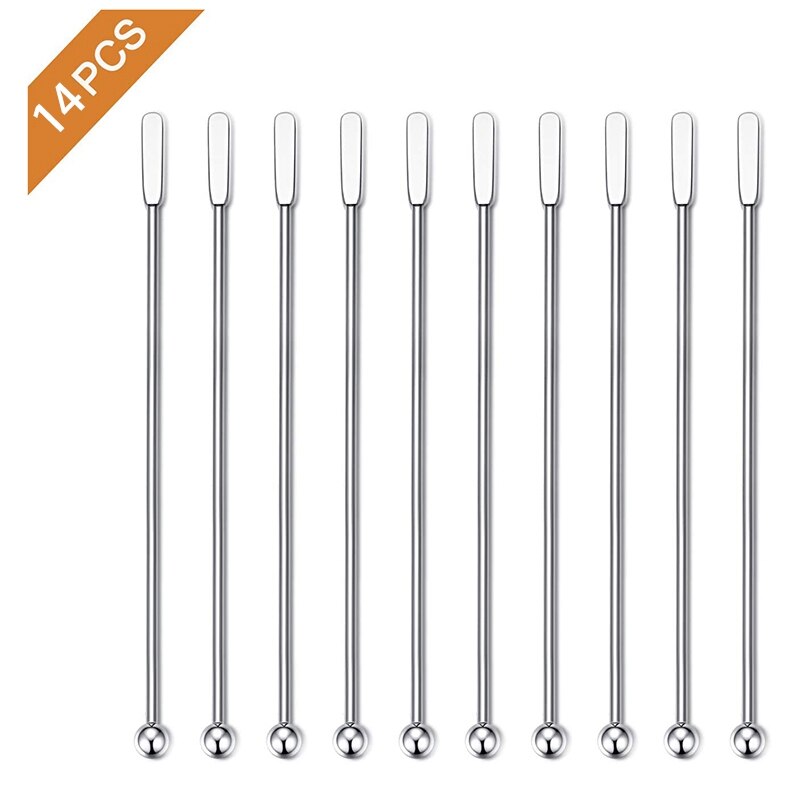 14 Uds Swizzle Sticks, palo agitador de bebidas de cóctel de acero inoxidable Premium, palos de agitación reutilizables para Bar