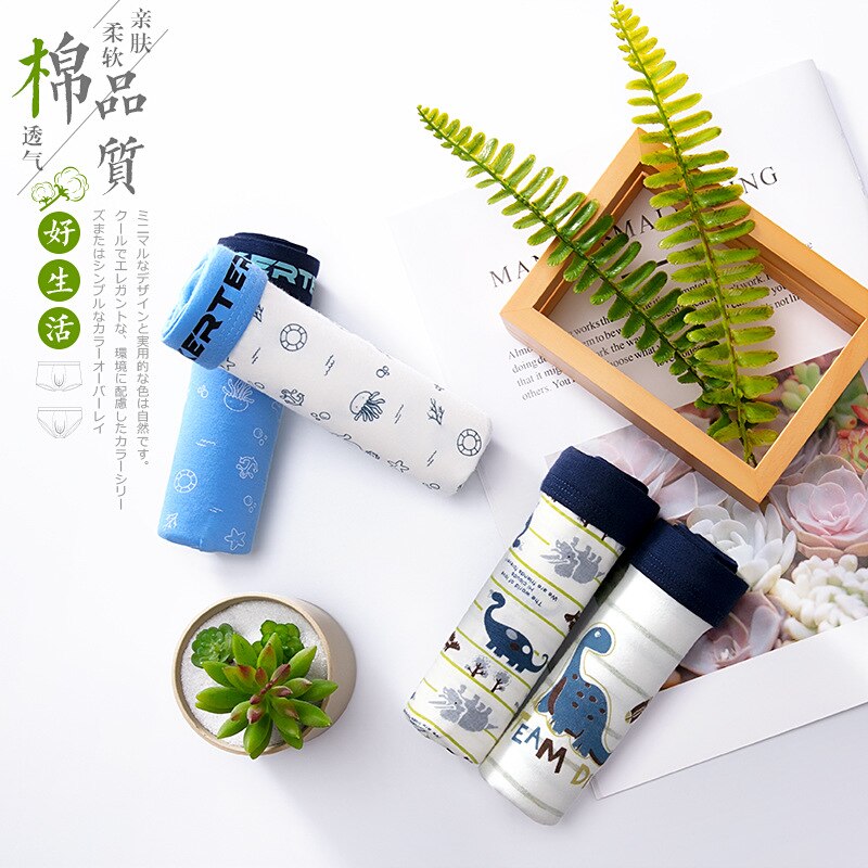 Goocheer 2Pcs/Set Kids Boys Underwear Dinosaur Printing Boxer Cotton Children's Underwear Boys Boxer Briefs