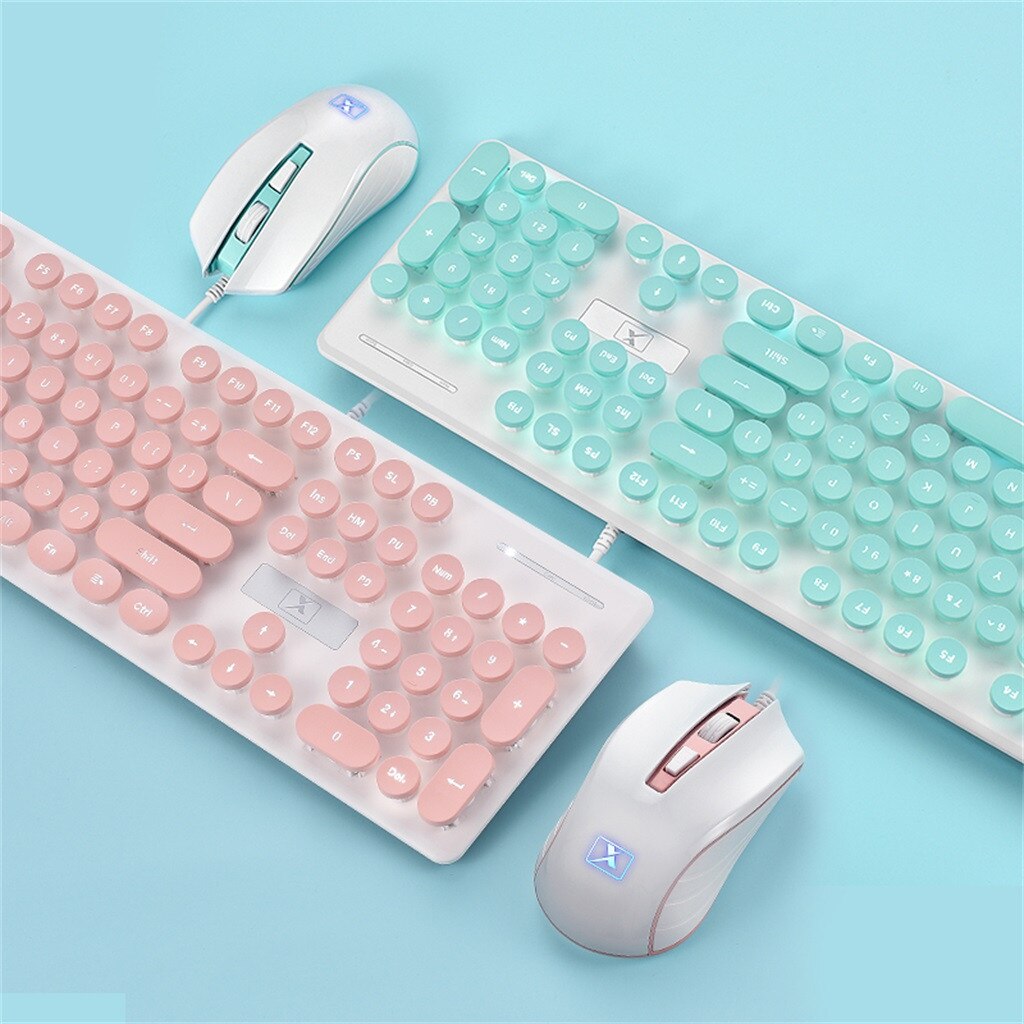 Punk Robot Wired Keyboard And Mouse Set Round Key Cap For PC Computer For Notebook Laptop Desktop PC TV Office