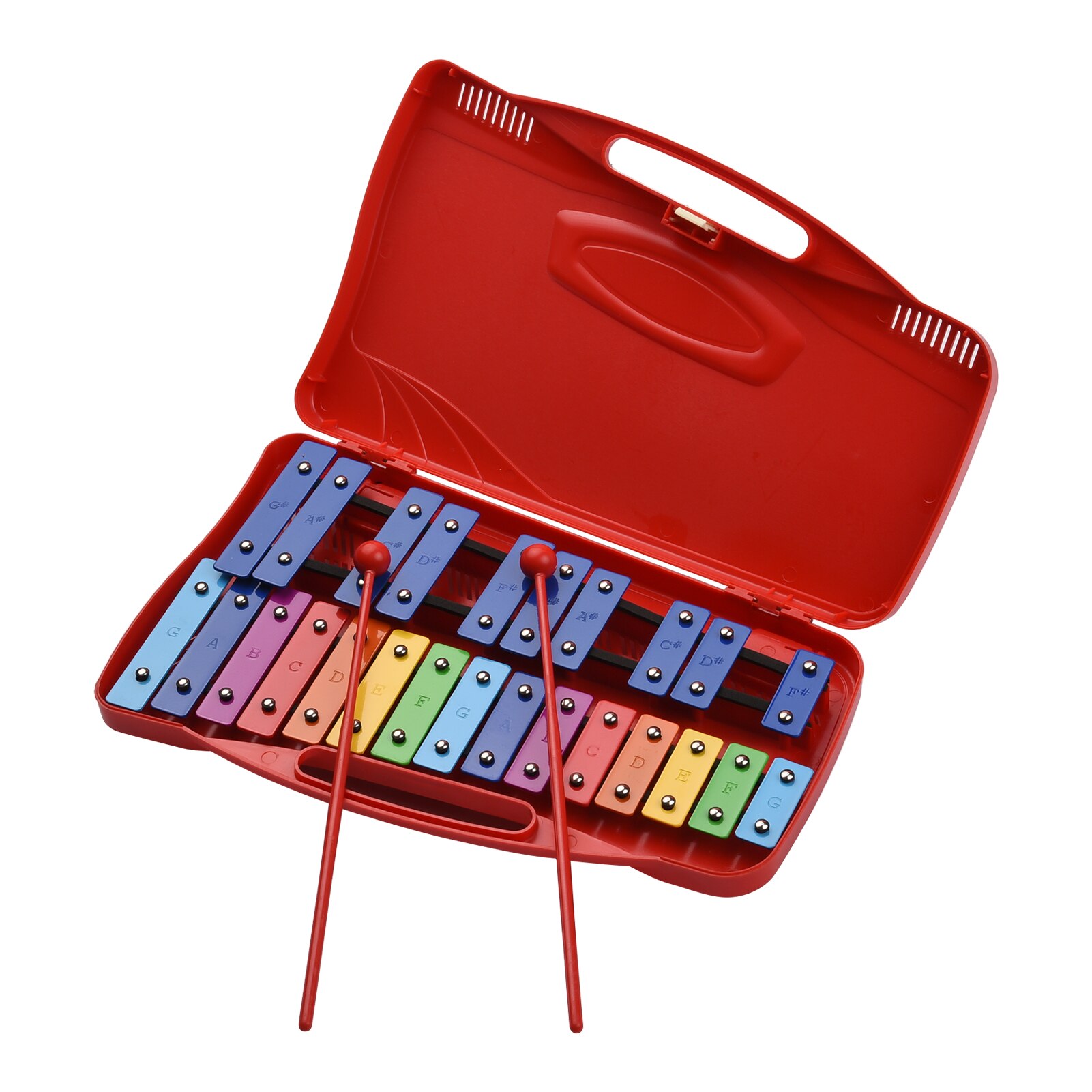 25 notas glockenspiel xilofone percussão ritmo musical educacional instrumento de ensino brinquedo com caso 2 maletes para crianças bebê: Red