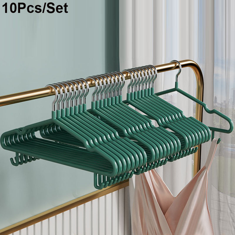 10 pçs roupas cabide de metal doméstico casaco calças cabide traceless antiderrapante cabides duráveis cabides fortes para organização: green