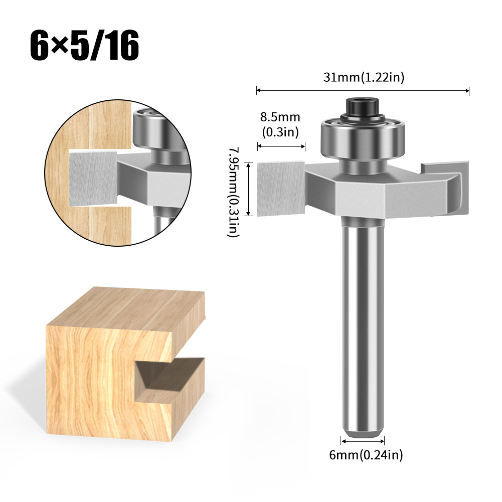 Vástago de 6mm y 12mm, fresa en forma de T de doble filo, herramientas de ranurado de rodamiento, fresa para carpintería, herramientas de carpintería: 29 mm