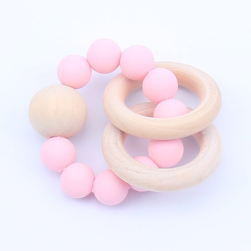 Pulsera de dentición de silicona para bebé, mordedor de madera, cuentas de silicona, dientes, Muelas de la dentadura, sonajero de madera, juguete de silicona para bebé