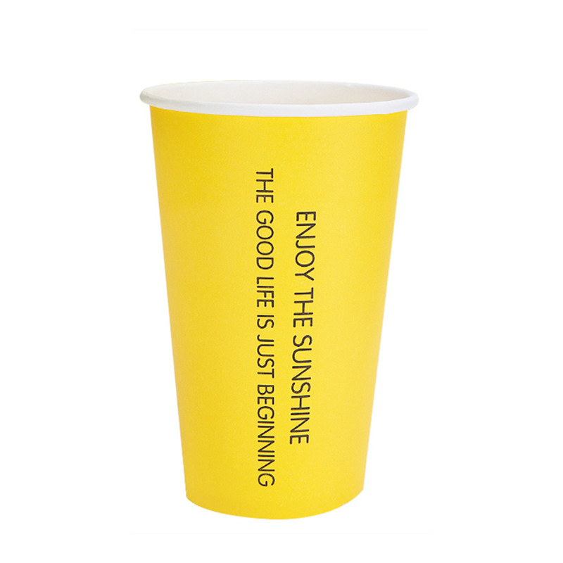 50pcs color disposable coffee cup wedding party favor 16A 500ml milk tea juice cold drink paper cups with lid: yellow cup