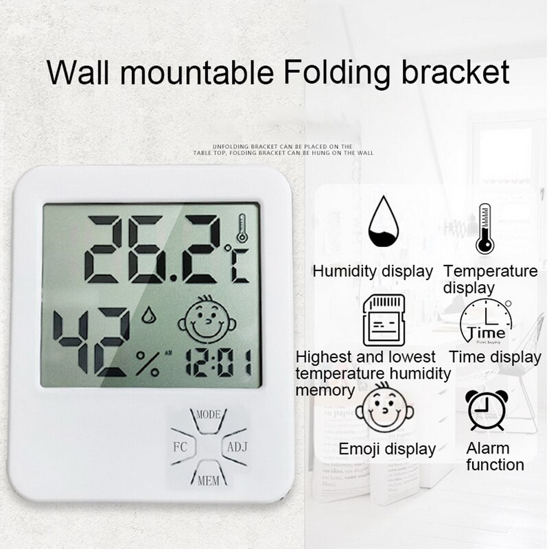 Digital Temperature Humidity Clock Big LCD Electronic Thermometer Hydrometer Meter With Stand Hygrometer Humidity Gauge Digital