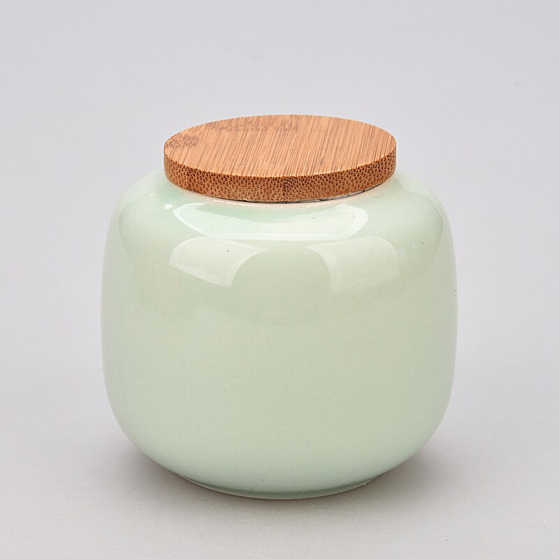 Mini Jarra de cerámica con tapa de madera sellada, recipiente portátil para té, dulces, velas aromáticas, contenedor de porcelana, decoración del hogar: C