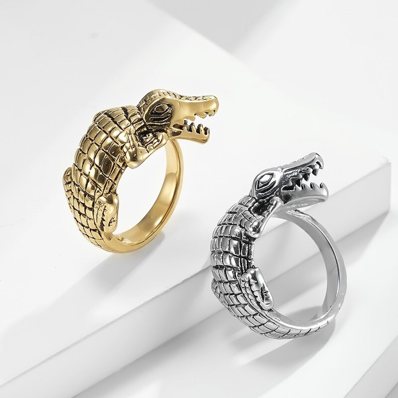 Anello Design coccodrillo in acciaio inossidabile per uomo donna taglia 8-12