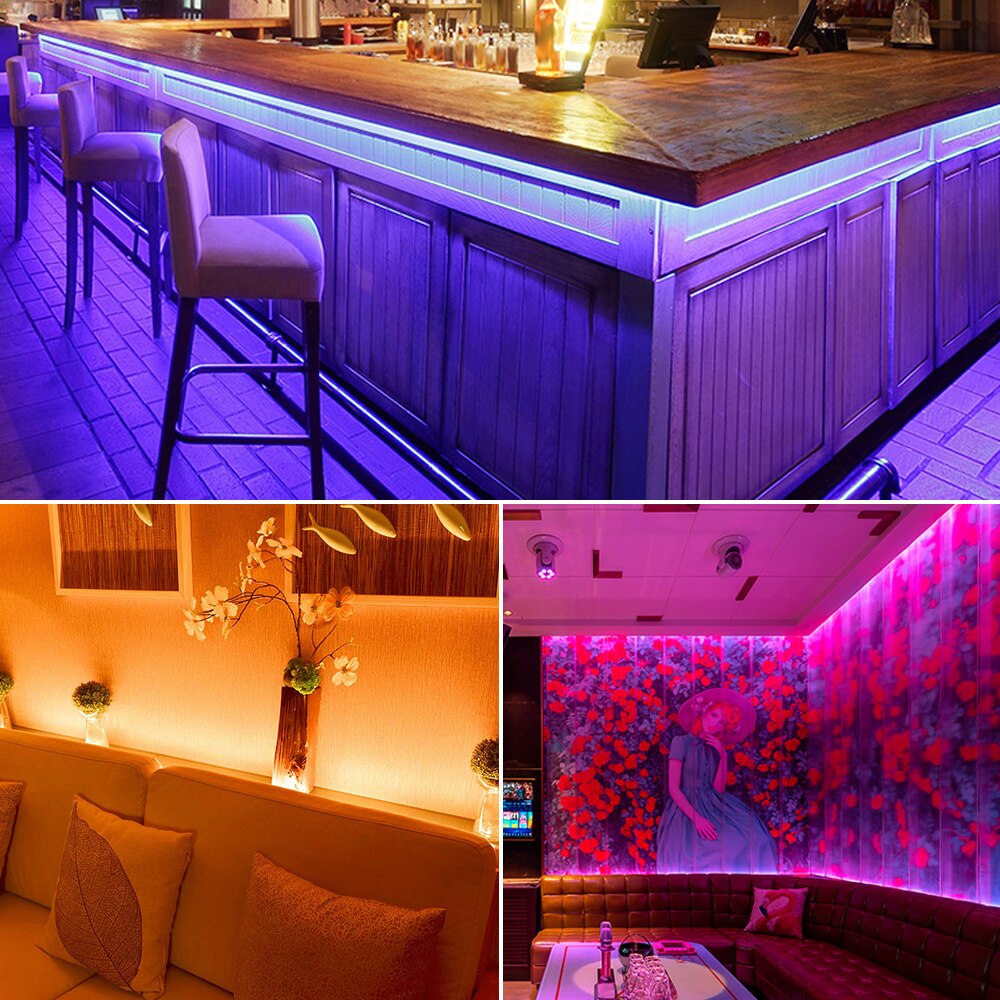 2x5m 300leds RGB Strip Lights Kit with 44 Keys IR Remote Controller Dimmable Color Rope Lights IP65 for Home Kitchen Christmas