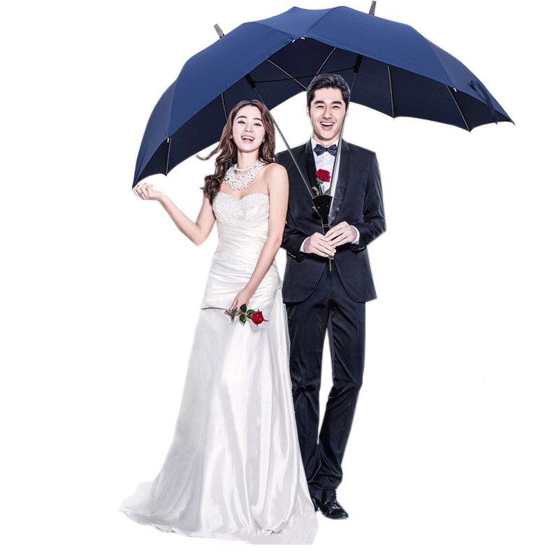 Langt håndtag to-polet par paraply mænd regn kvinde halvautomatisk forretnings paraply vindtæt parasoller