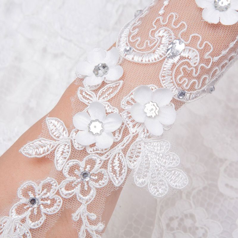 Gants de mariée en dentelle floquée, accessoires pour robe de mariée, crochet Simple, gant Long, charmant,