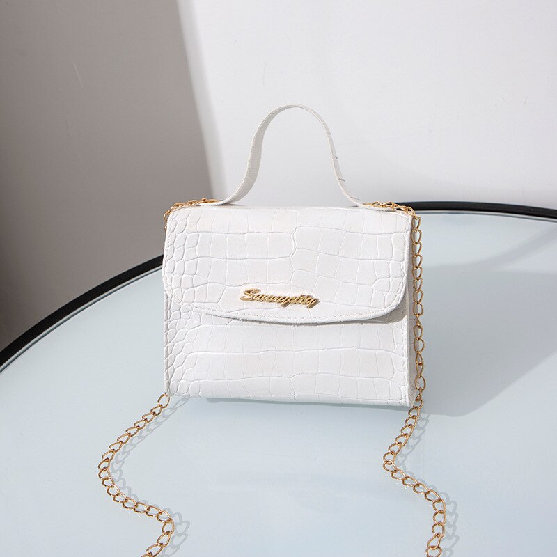 Summer Texture Women Bag Shoulder Bag Wave Chain Wild Messenger Bag Portable Small Square Bag: White