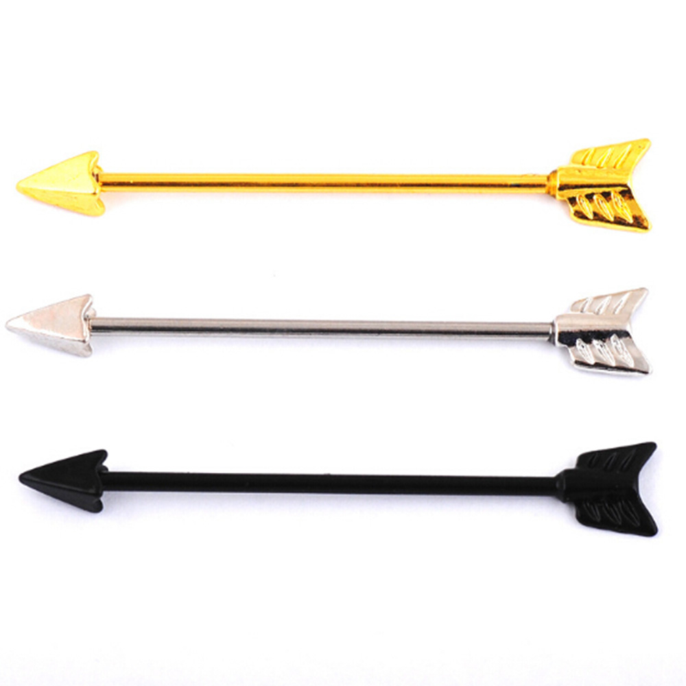1pc Black gold Silver Stainless Steel Industrial Piercing Ear Cartilage Stud Earring body Arrow Ear Piercings Barbell Jewelry