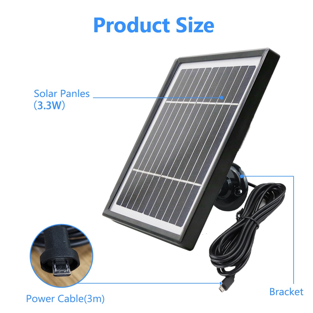 Didseth solpanel 3.3w 12v 3 meter kabel för utomhus säkerhet uppladdningsbart batteridrivet ip wifi kamera