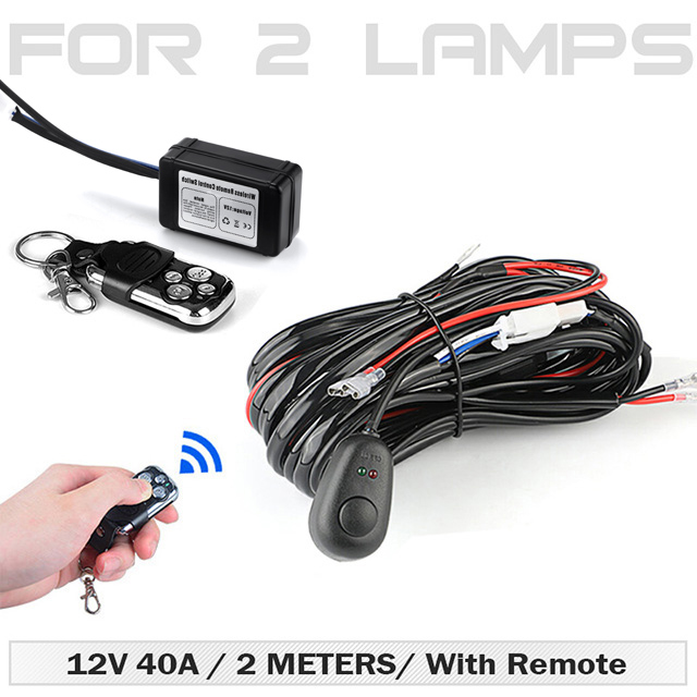Universal Car Led Light Bar Wire Harness Switch 2M 12v 24v 40A Relay Loom Cable Kit Fuse for Auto Driving Offroad Led Work Lamp: No18 1V2 Wire Remote