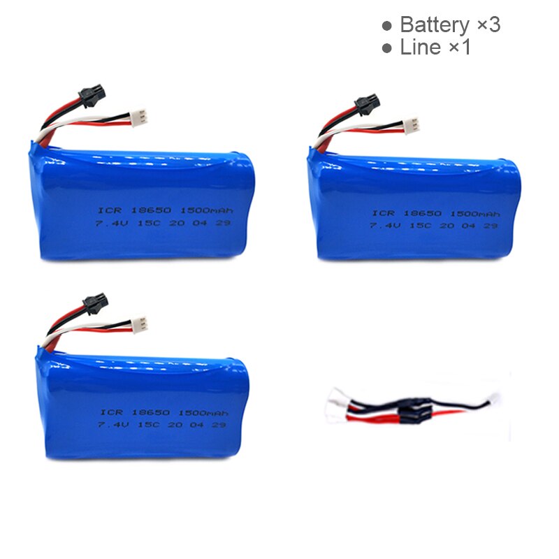 7.4V 1500mAh Lipo Battery for WPL MN99S D90 U12A S033g Q1 H101 7.4V 18650 SM Battery Rc Boats Cars Tanks Drones Parts: 3B 3in1 line