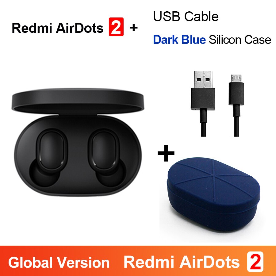 Original Xiaomi Redmi Airdots 2 TWS Bluetooth Earphone Stereo bass BT 5.0 Eeadphones AI Control With Mic Handsfree Earbuds: GB Cable Dar B Case