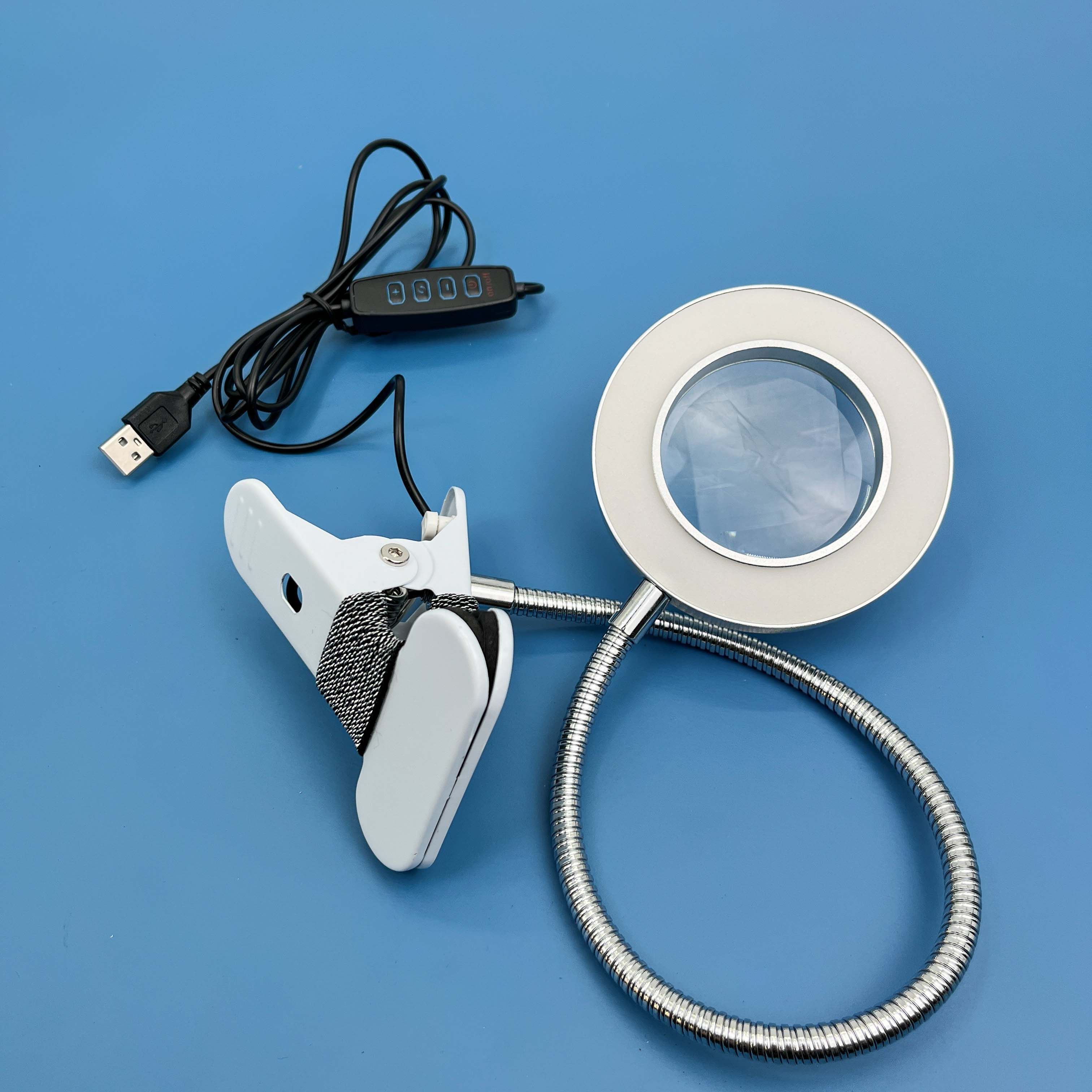 Loupe à Clip 10X avec motif de lampe, broderie de manucure et de cils, lampe spéciale pour Salon de beauté, noir et blanc, argent