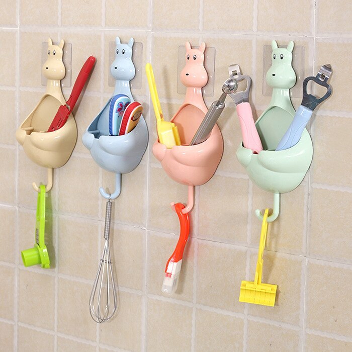 Portacepillos de dientes con dibujos animados, estantes de almacenamiento de pasta de dientes, ventosa para baño, contenedor para cepillos de dientes, organizador colgante para tazas 10