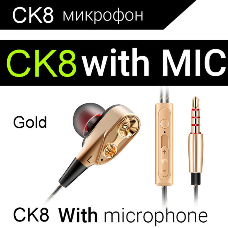 Qkz  dm6 in øre 3.5mm øretelefon metal 3d tung bas lyd øretelefon sport headset til alle telefoner: Ck8 glod