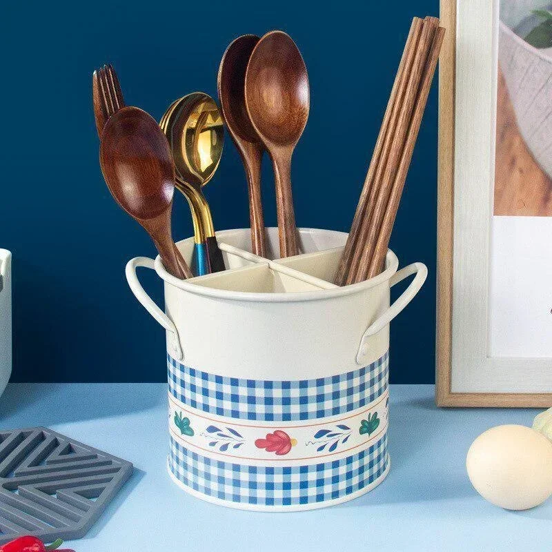 Seau de rangement de vaisselle rétro, égouttoir avec séparateur, boîte de rangement de couteaux et fourchettes de cuisine, décoration de la maison pour outils de cuisine