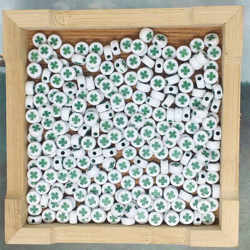 100Pcs/lot Round Lucky Clover Acrylic Beads For Jewelry Making DIY Bracelet Necklace Accessories Material Loose Spacer 4*7mm: 3