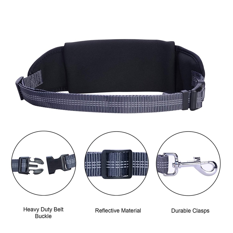 Hands Free Dog Running Leash with Waist Pocket Adjustable Belt Shock Absorbing Bungee Fits up to 45inch Waist black-ABUX