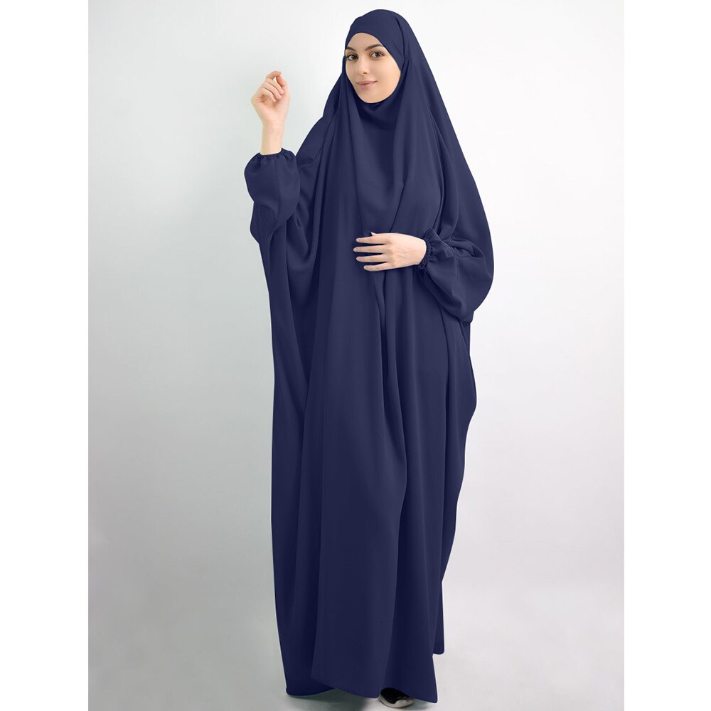 Femmes musulmanes à capuche Hijab robe prière vêtement Jilbab Abaya longue Khimar couverture complète Ramadan robe Abayas vêtements islamiques Niqab: navy