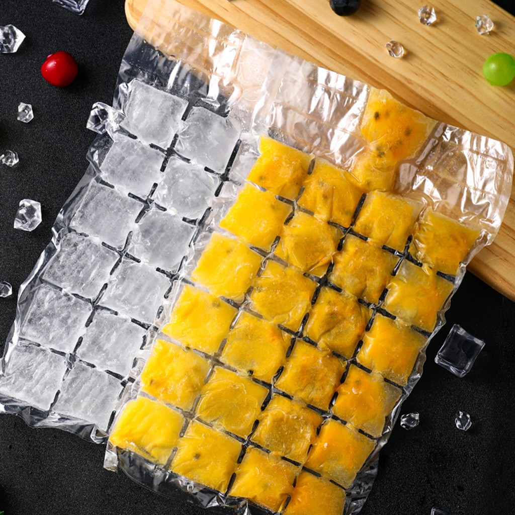 Bolsas de plástico para hielo de una sola vez, 28 rejillas, bolsas de almacenamiento de helados, paquete de cubitos de hielo, paquete de hielo autosellado #35