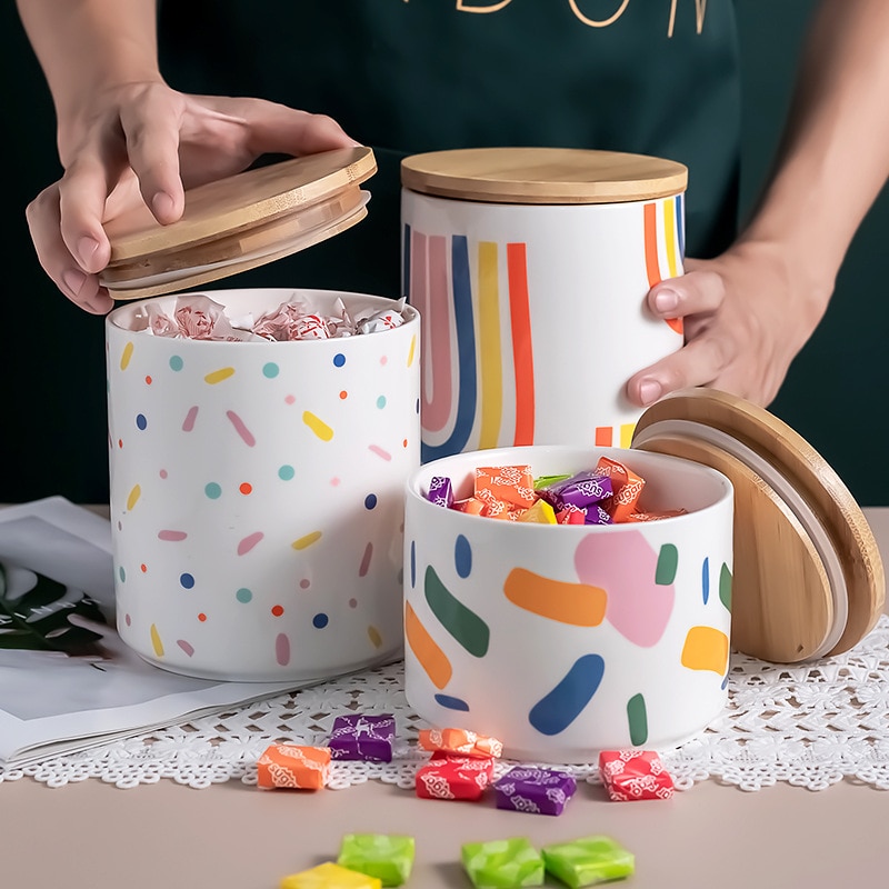 Frasco de armazenamento cerâmico colorido dampproof garrafas de armazenamento cozinha cerâmica selo pote cereais café chá tempero tanque com cobertura