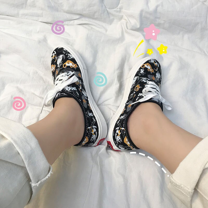 Schattig kattenpatroon dames casual espadrilles cartoon graffiti meisjes student sneakers dames zachte canvas jeugd schoenen plimsolls