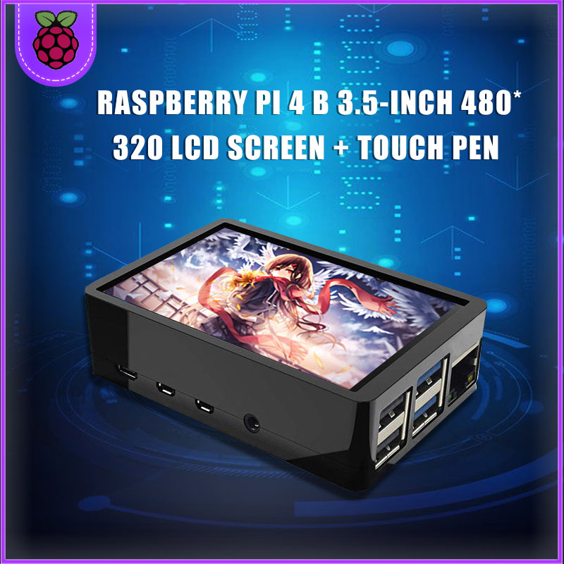 Voor Raspberry Pi 4 Touch Screen 3.5 Inch Tft Lcd 480*320 Gpio Display Met Abs Case + Voeding + Fan + 64Gb Card Voor Raspberry Pi 4B