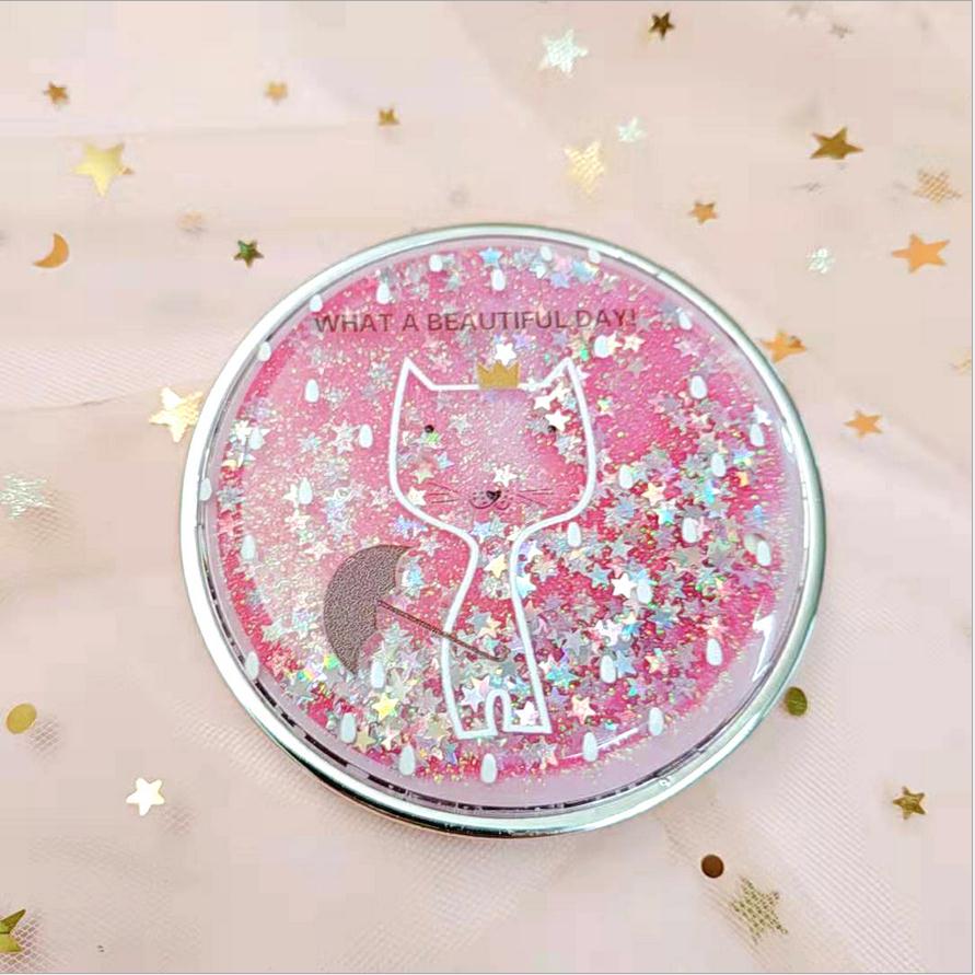 Unicorn Makeup Mirror Compact Pocket Portable Double-Sided Folding Cosmetic Mirror With flowing sparkling sand T0243