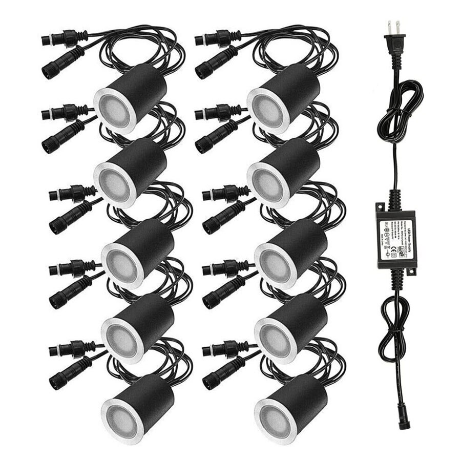 Recessed LED Deck Lights Kits 10/16 Pack Outdoor In Ground LED Deck Light Waterproof Low Voltage Landscape Step Stair Light
