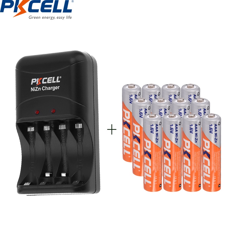 12 STUKS NIZN batterij 1.6V AAA 900mwh stapel oplaadbare batterij AAA cell en NI-ZN batterij oplader voor AA/ AAA batterijen PKCELL