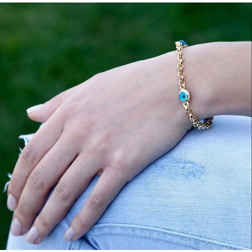 Drie Evil Eye Kralen Oogje Vergulde Armband BBB01