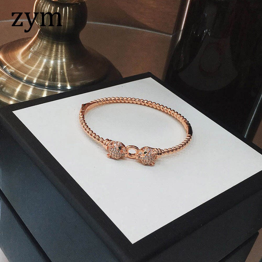 FXM Women's Bracelet - Cubic Zirconia Cheetah - Gold, Rose Gold, Silver Plated - Trendy Animal Design: Rose Gold